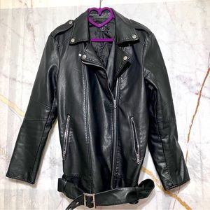BOOHOO Black Vegan Soft Leather Moto Jacket, size 10